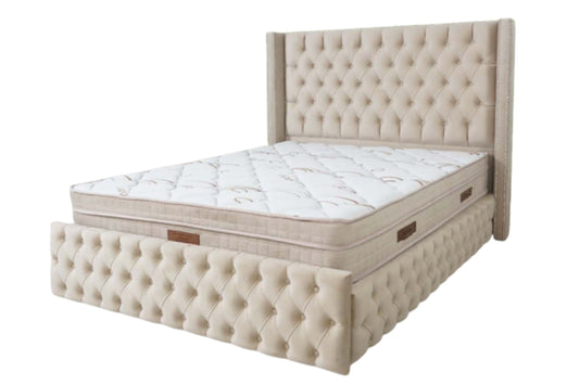 Cadre De Lit CLOUTE BEIGE - Velours capitonné