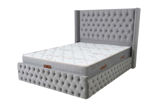 Cadre De Lit CLOUTE GRIS - Velours capitonné