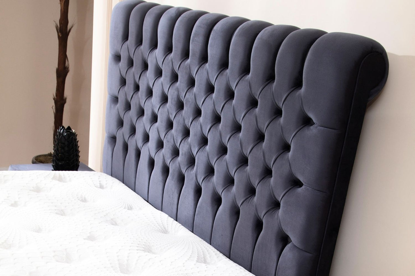 Lit Coffre LUNA GRIS ANTHRACITE - Velours capitonné