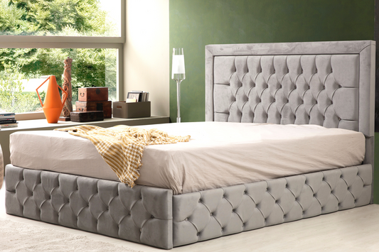 Cadre De Lit ROMA GRIS - Velours capitonné