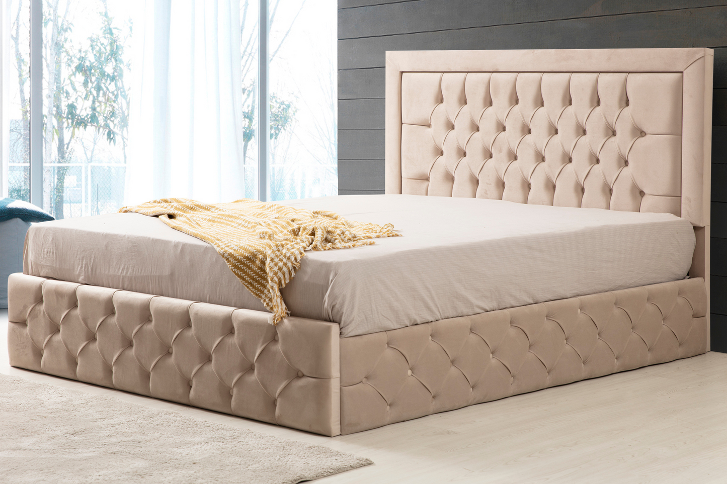 Cadre De Lit ROMA BEIGE - Velours capitonné