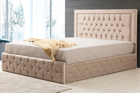 Cadre De Lit ROMA BEIGE - Velours capitonné