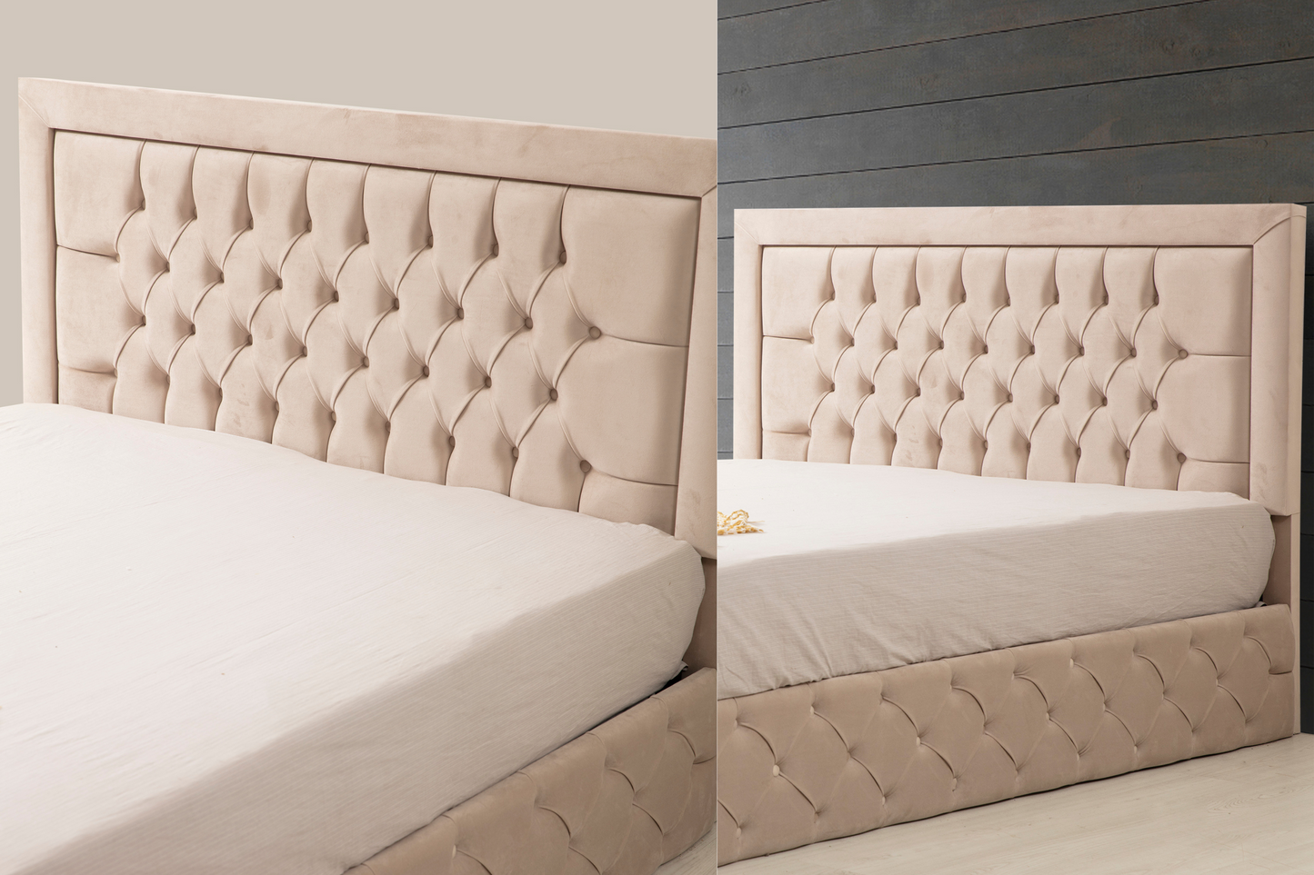 Cadre De Lit ROMA BEIGE - Velours capitonné
