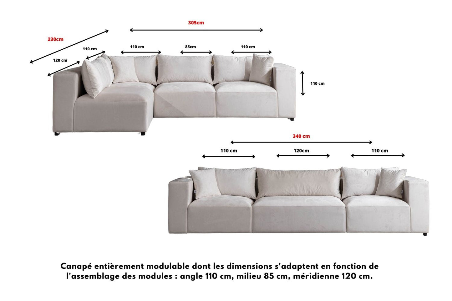 Canapé Modulable Azra Velour blanc