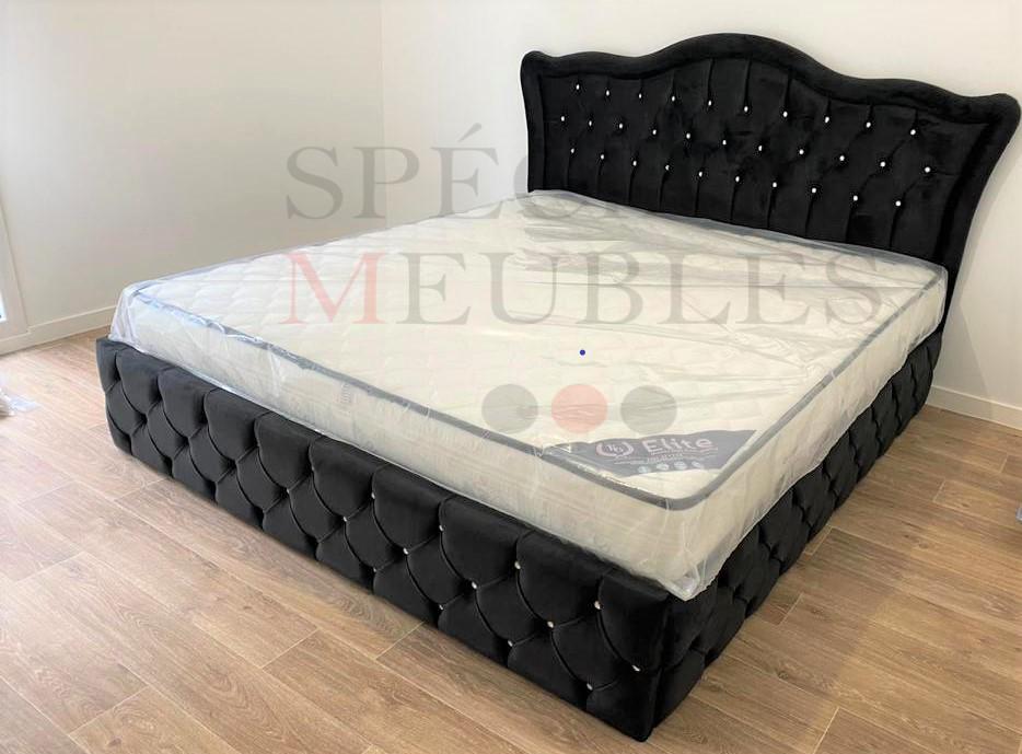 Cadre De Lit VENISE NOIR - Velours capitonné strass