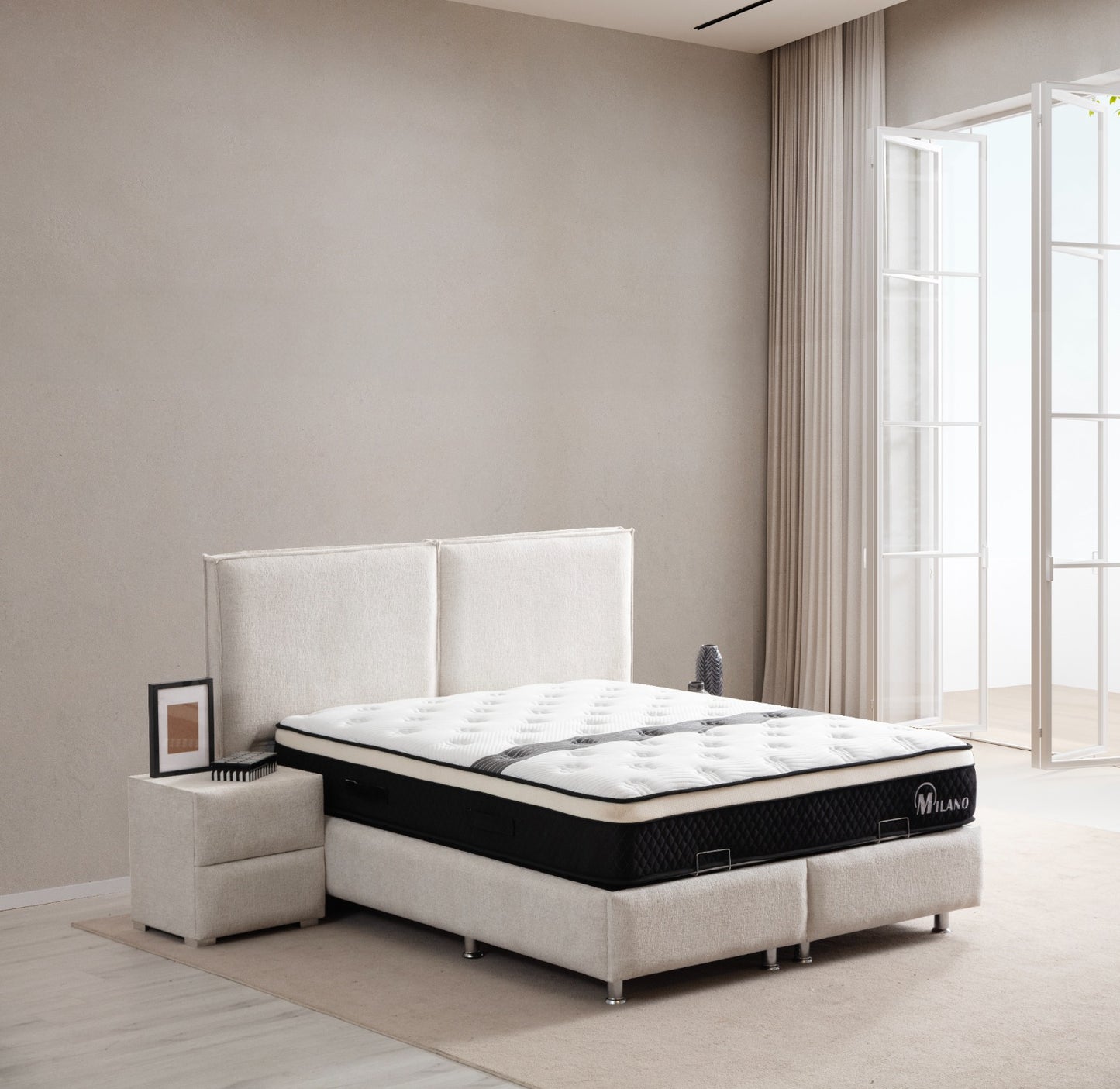 Lit coffre Maya Chenille Blanc Cassé