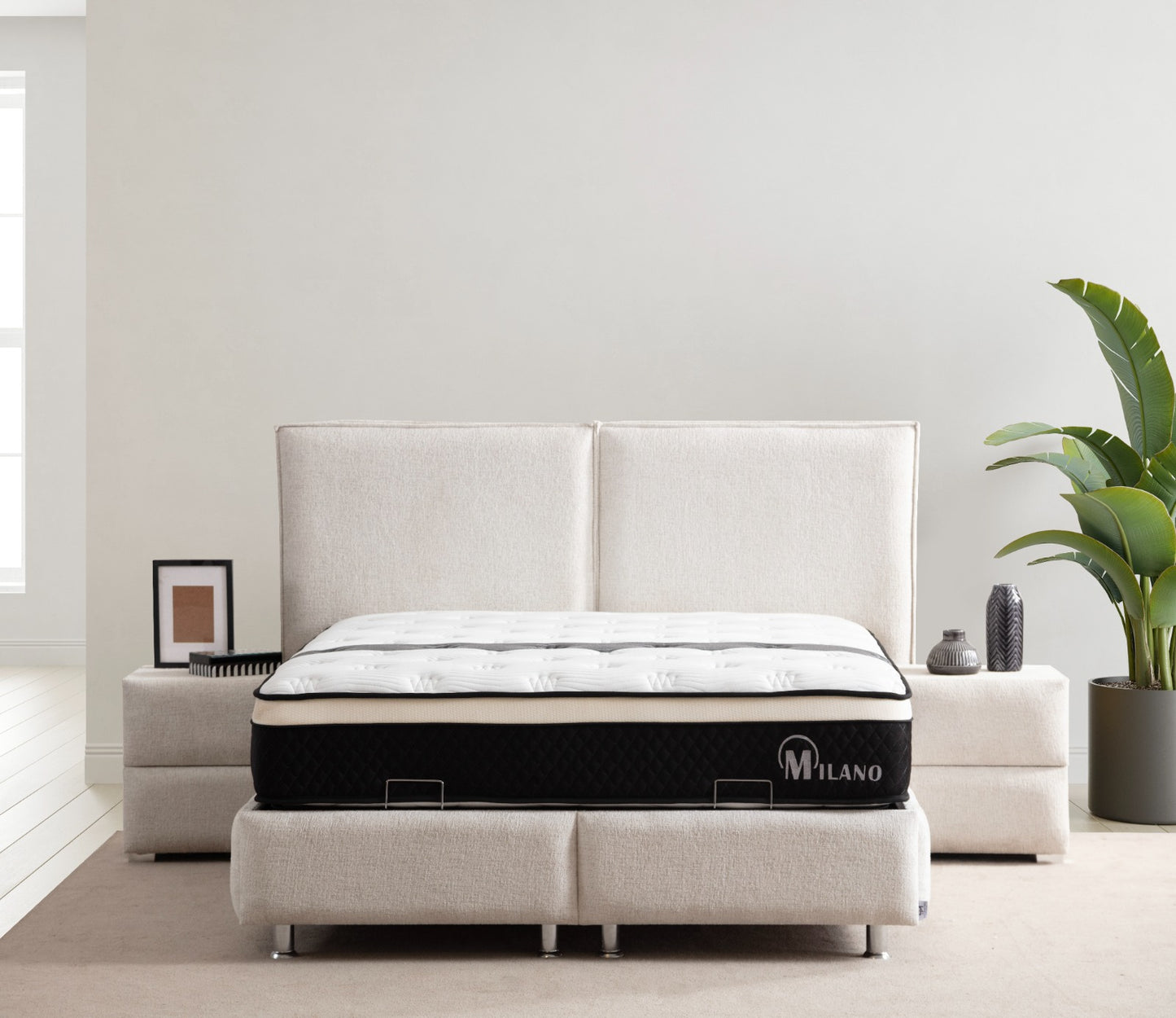 Lit coffre Maya Chenille Blanc Cassé