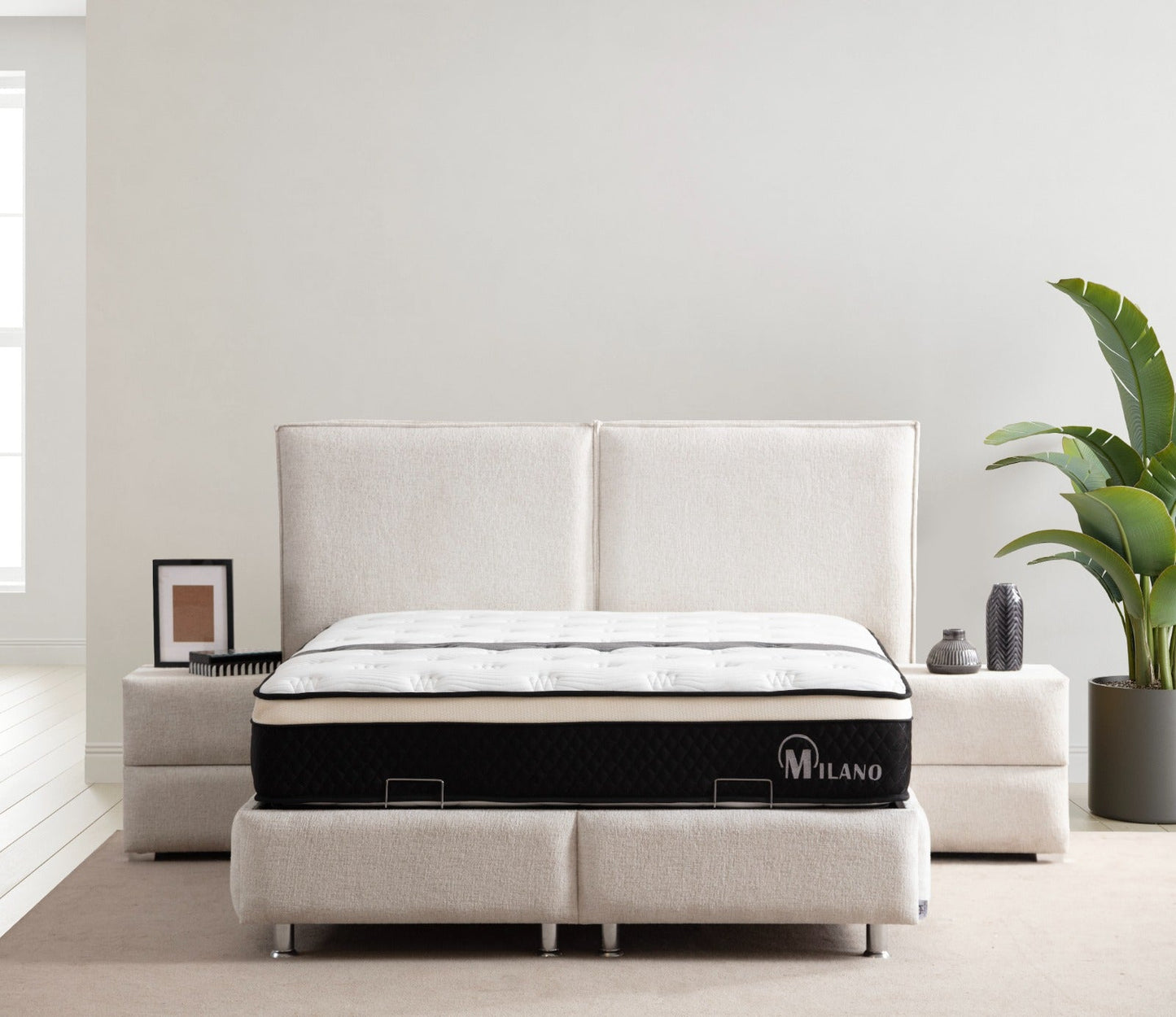 Lit coffre Maya Chenille Blanc Cassé