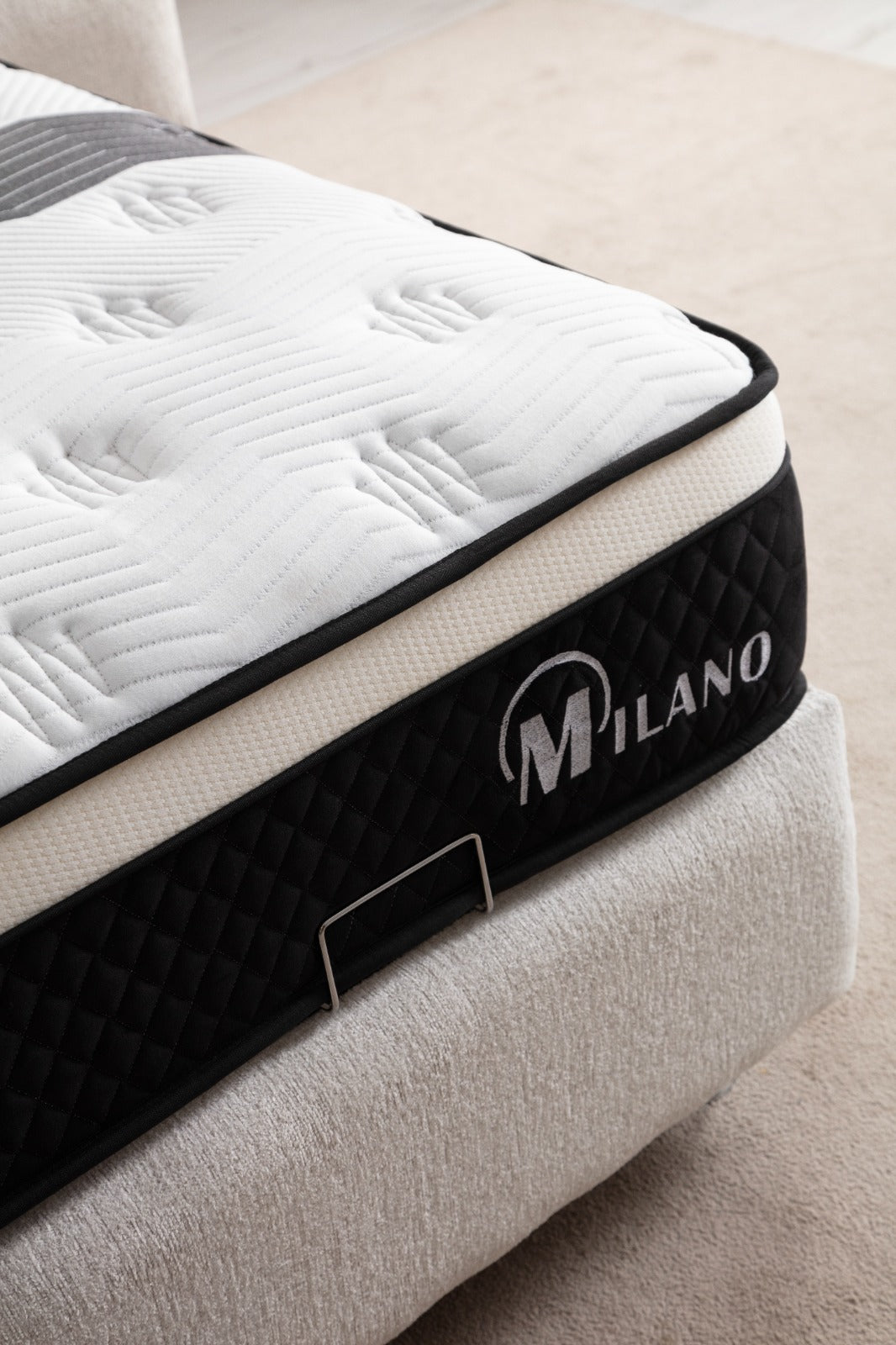 Lit coffre Maya Chenille Blanc Cassé