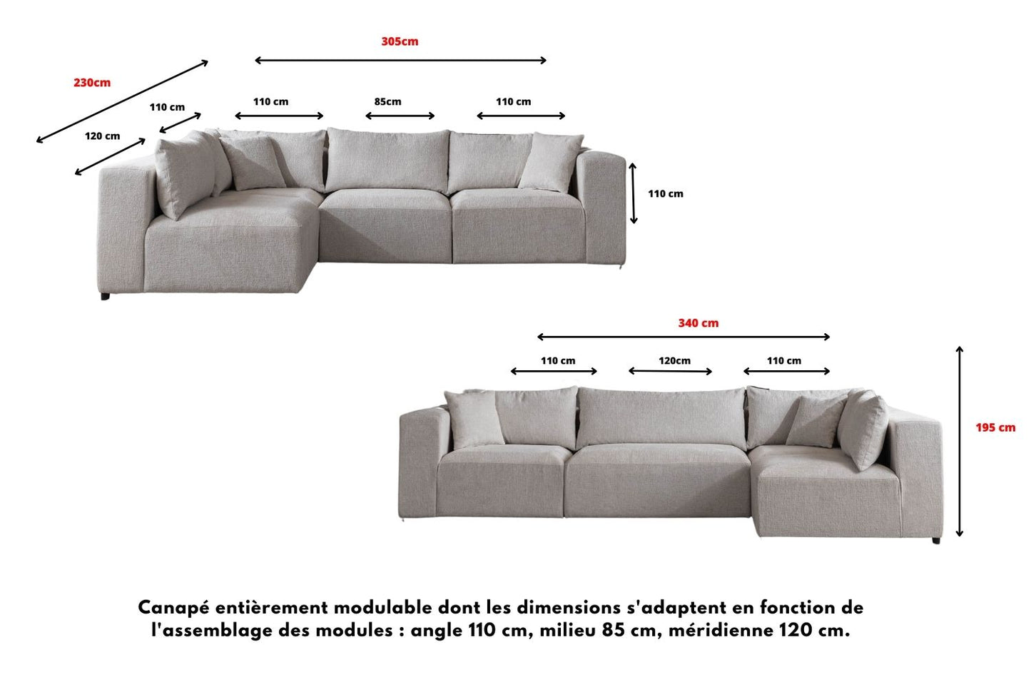 Canapé Modulable Azra Tissu Chenille